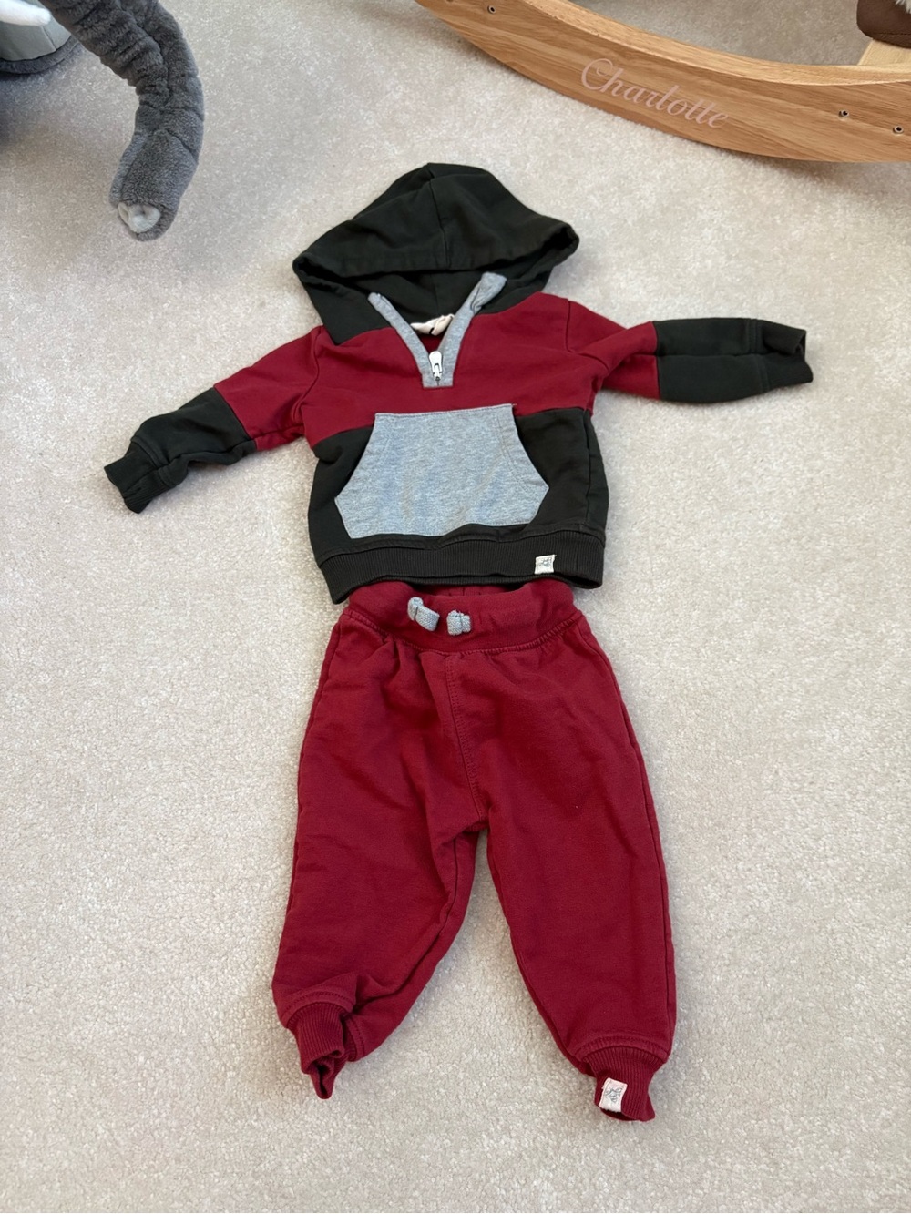 Burt’s Bees Toddler Maroon & Black Hooded Sweatshirt and Joggers Set